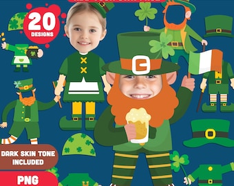 Add Your Face Leprechaun Craft, Fun St. Patrick’s Day Cutout Art for Kids, Body Templates for Bulletin Boards, Light + Dark Skin, PDF + PNG