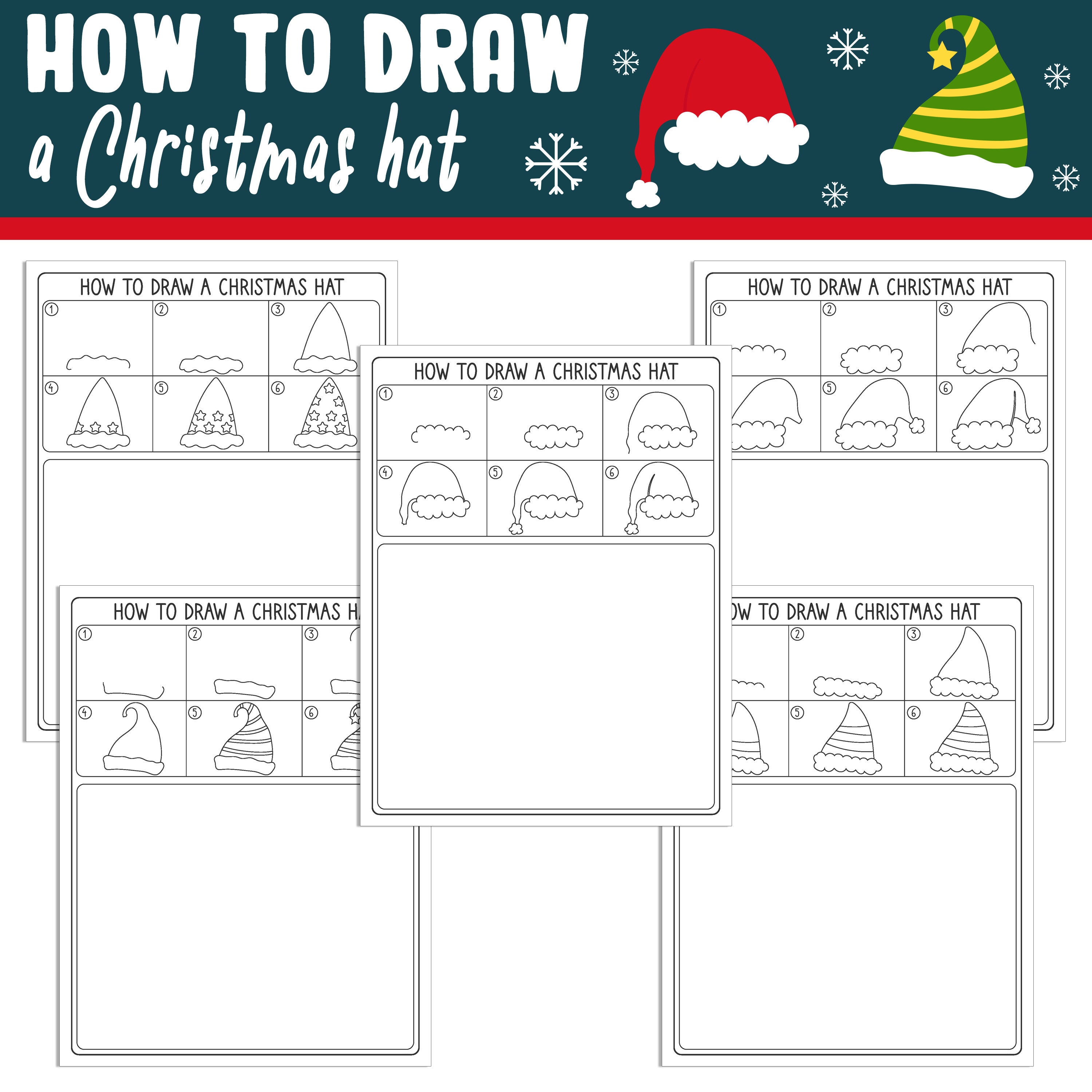 Learn How to Draw a Christmas Santa Elf Hat: Directed Drawing Step by ...
