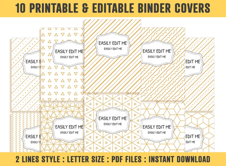 Binder Covers White and Gold 10 Printable &amp; Editable Binder - Etsy