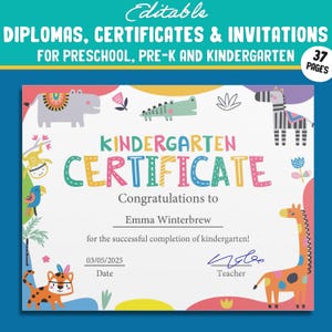 37 bearbeitbare Kindergarten-, Pre-K- und Vorschul-Diplome, Zertifikate und Einladungen Vorlagen, PDF-Dateien, Instant Download