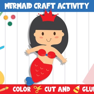 Mermaid Craft Activity : Color, Cut, and Glue for PreK to 2nd Grade, PDF File, Instant Download
