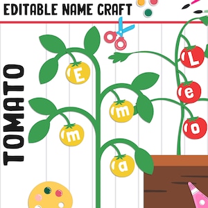 Actividad artesanal con nombre de tomate: tablón de anuncios de regreso a clases, 40 páginas, 5 diseños, en blanco y editable, en color y en blanco y negro