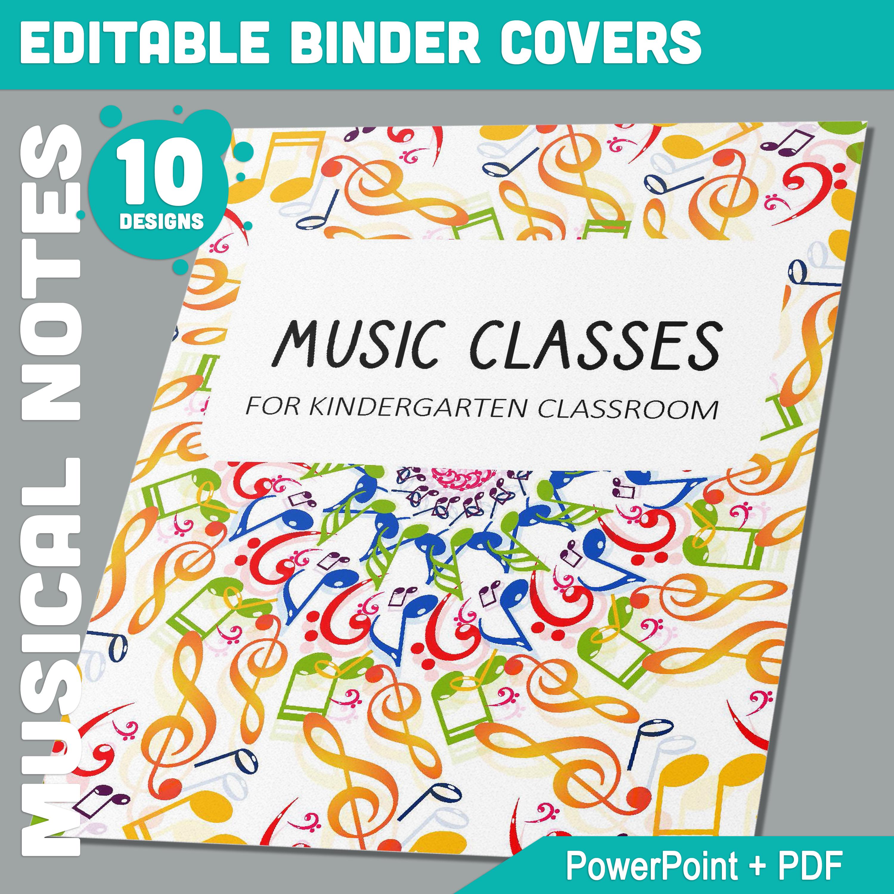 10 Editable Musical Notes Binder Covers, Includes 1, 1.5, 2" Spines, Available in A4+US Letter, Editing with PowerPoint or PDF Reader