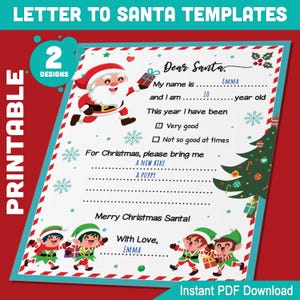Füllen Sie die Blanko-Weihnachtsbuchstaben für Kinder aus: 2 druckbare Weihnachtsvorlagen, 8,5 x 11 Zoll, lustiges Weihnachtsgeschenk, sofortiger PDF-Download