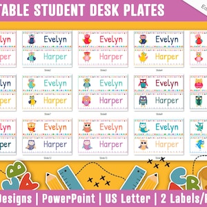Student Desk Plates, 30 Printable/Editable Cute Owls Classroom Name Tags/Name Plates for Student, a Helpful Addition to Your Classroom