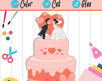 Wedding Cake Craft for Young Artists: Color, Cut, and Glue Activity for PreK to 2nd Grade, PDF File, Instant Download