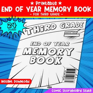 Livro de memórias de fim de ano para a terceira série (3ª série), história em quadrinhos divertida para escrever e colorir sobre a última semana de aula, 24 páginas para imprimir