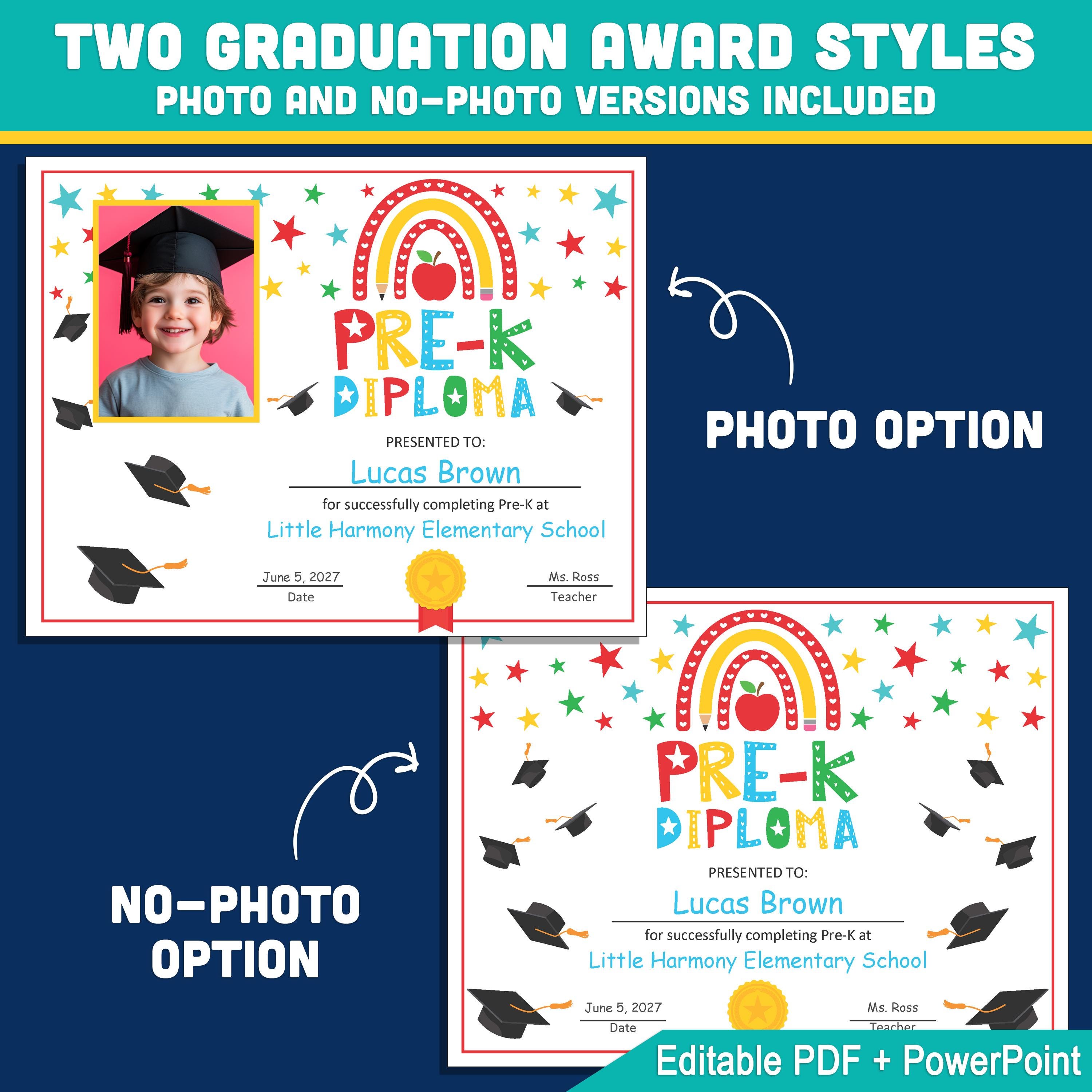 Editable Pre-k Graduation Diploma & Certificate Set, Printable Awards ...