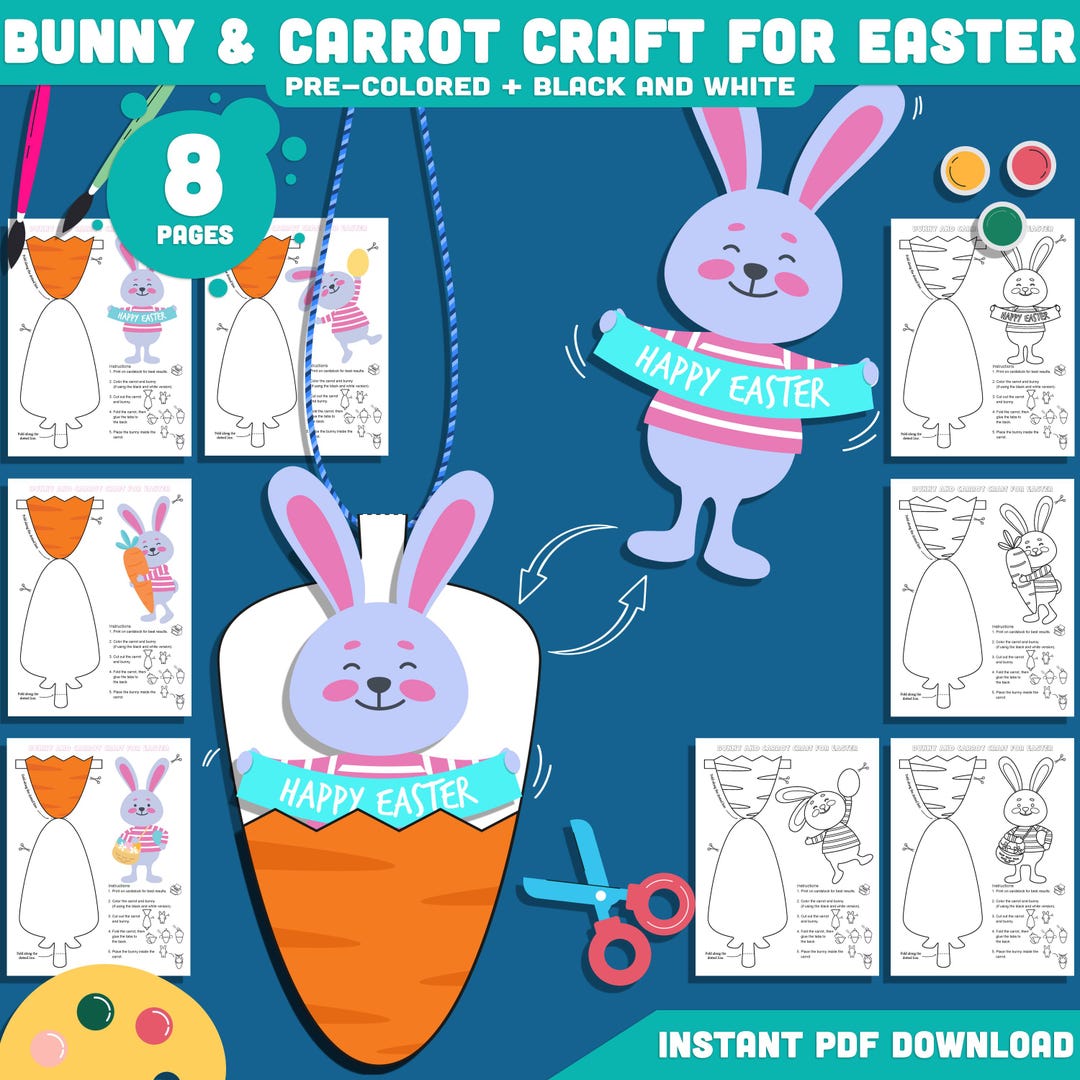 Paper Bunny and Carrot Craft for Easter Printable, Rabbit Hatching From ...