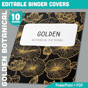 10 capas editáveis de pasta botânica dourada, inclui lombadas de 1, 1,5, 2", disponíveis em A4 e carta dos EUA, edição com PowerPoint ou leitor de PDF