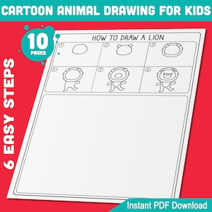Cómo dibujar lindos animales de dibujos animados: guía paso a paso de 5 páginas con león, oso, mono, koala, panda + 5 páginas para colorear para niños Art Time