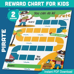 Divertente tabella dei premi pirata: 2 design divertenti, perfetti per la motivazione e l'organizzazione dei bambini, 8,5x11 pollici, PDF download immediato