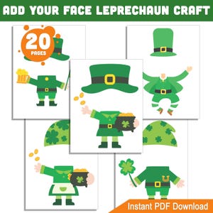 Add Your Face Leprechaun Craft, Fun St. Patrick’s Day Cutout Art for Kids, Body Templates for Bulletin Boards, Light + Dark Skin, PDF + PNG image 3