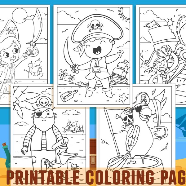 Pirate Coloring Pages - 25 Printable Pirate Coloring Pages for Kids, Boys, Girls, Teens. Pirate/Birthday Party Activity - Instant Download.