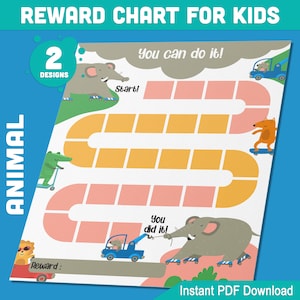 Druckbare Belohnungskarte für Kinder mit niedlichen Tieren und Piraten, lustiger und ansprechender Verhaltens-Tracker, perfekt für lästige Arbeiten und Verantwortung, PDF