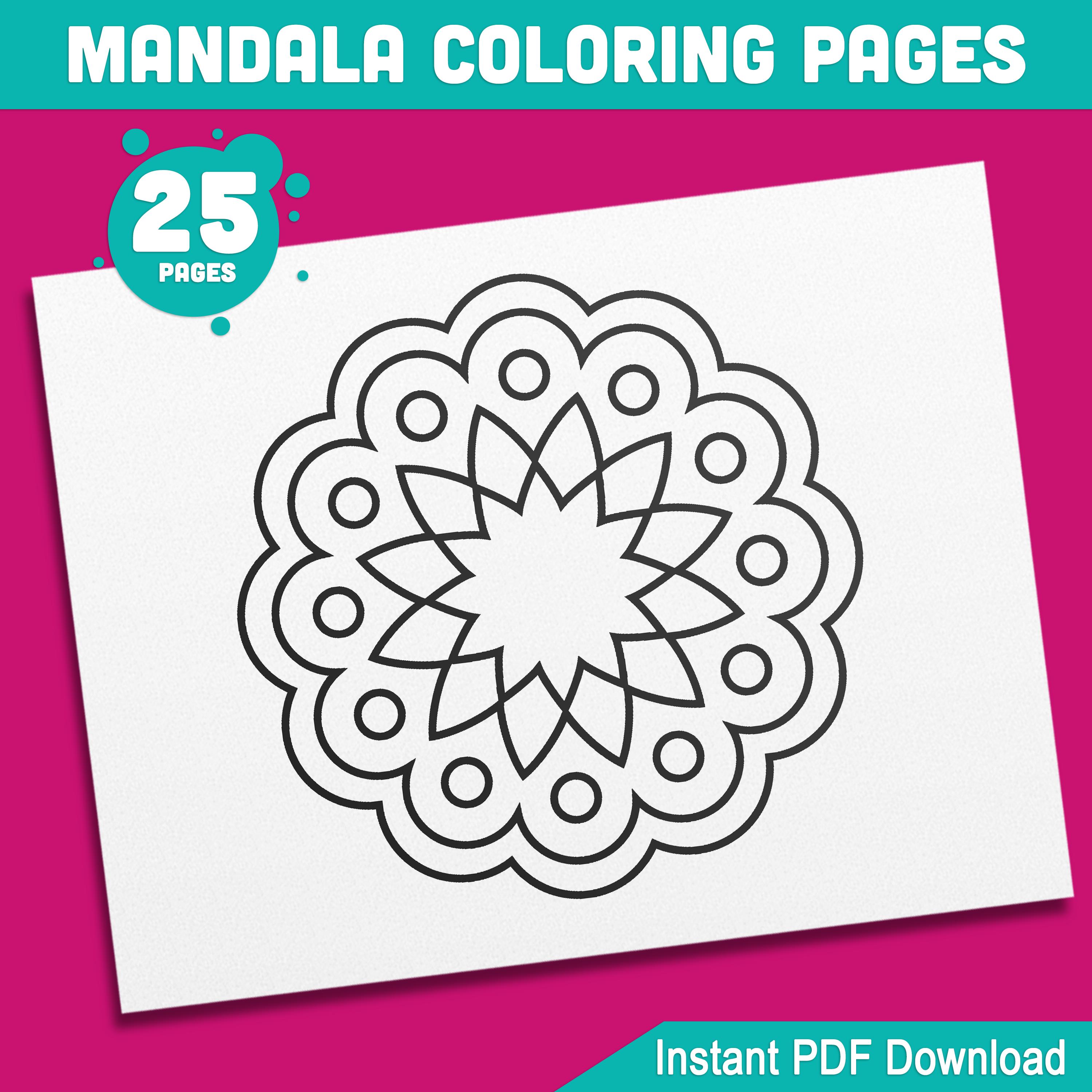 Simple Mandala Coloring Pages: 25 Delightful Designs for Kindergarten & Preschool – Fun Activity Book for Kids, Instant PDF Download