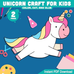 Simple Unicorn Craft: Fun Color, Cut, and Glue Activity for Kids – Perfect for Magical Unicorn Art Projects, PDF Instant Download