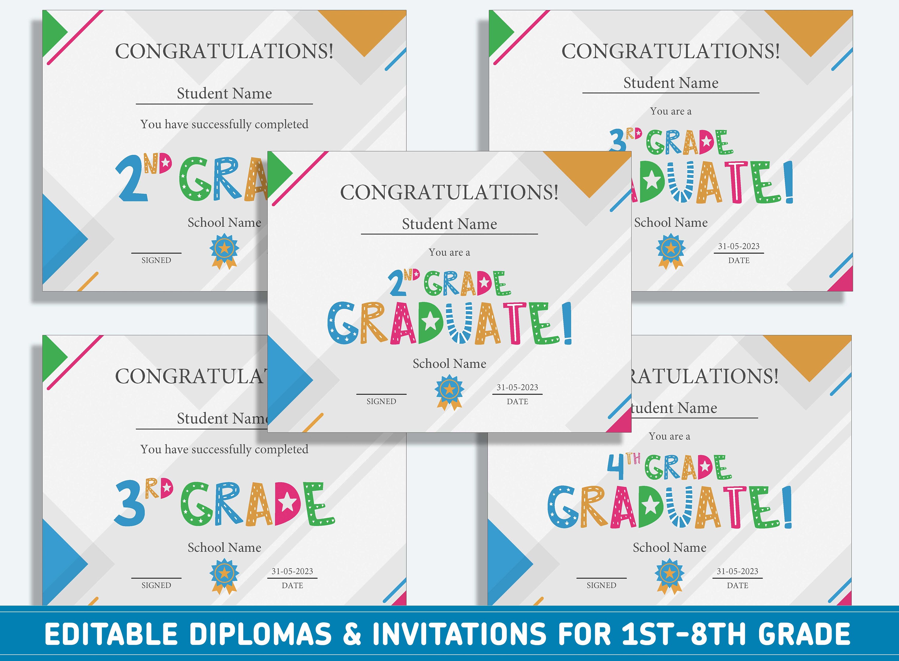 Editable 8th Grade Graduation 1st to 8th Grade Diploma - Etsy