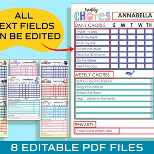 Chore Champions: 8 Fun and Editable Chore Charts for Kids Ages 3-7 ...