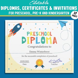 Spaß und bearbeitbare Vorschul-, Pre-K- und Kindergartendiplome, Zertifikate und Einladungen - 37 anpassbare PDF-Seiten, Sofort-Download