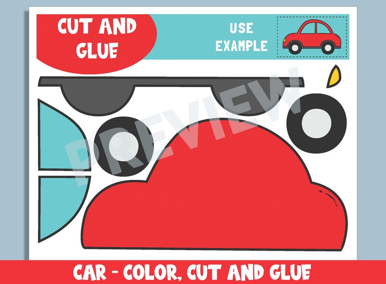 Car Craft Activity Color, Cut, and Glue for Prek to 2nd Grade, PDF File ...
