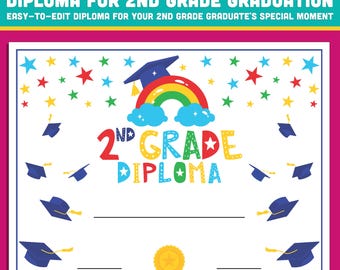Second Grade Diploma Template: Editable 8.5x11 PDF & PowerPoint for Graduation, Recognition Awards, and Milestone Achievements