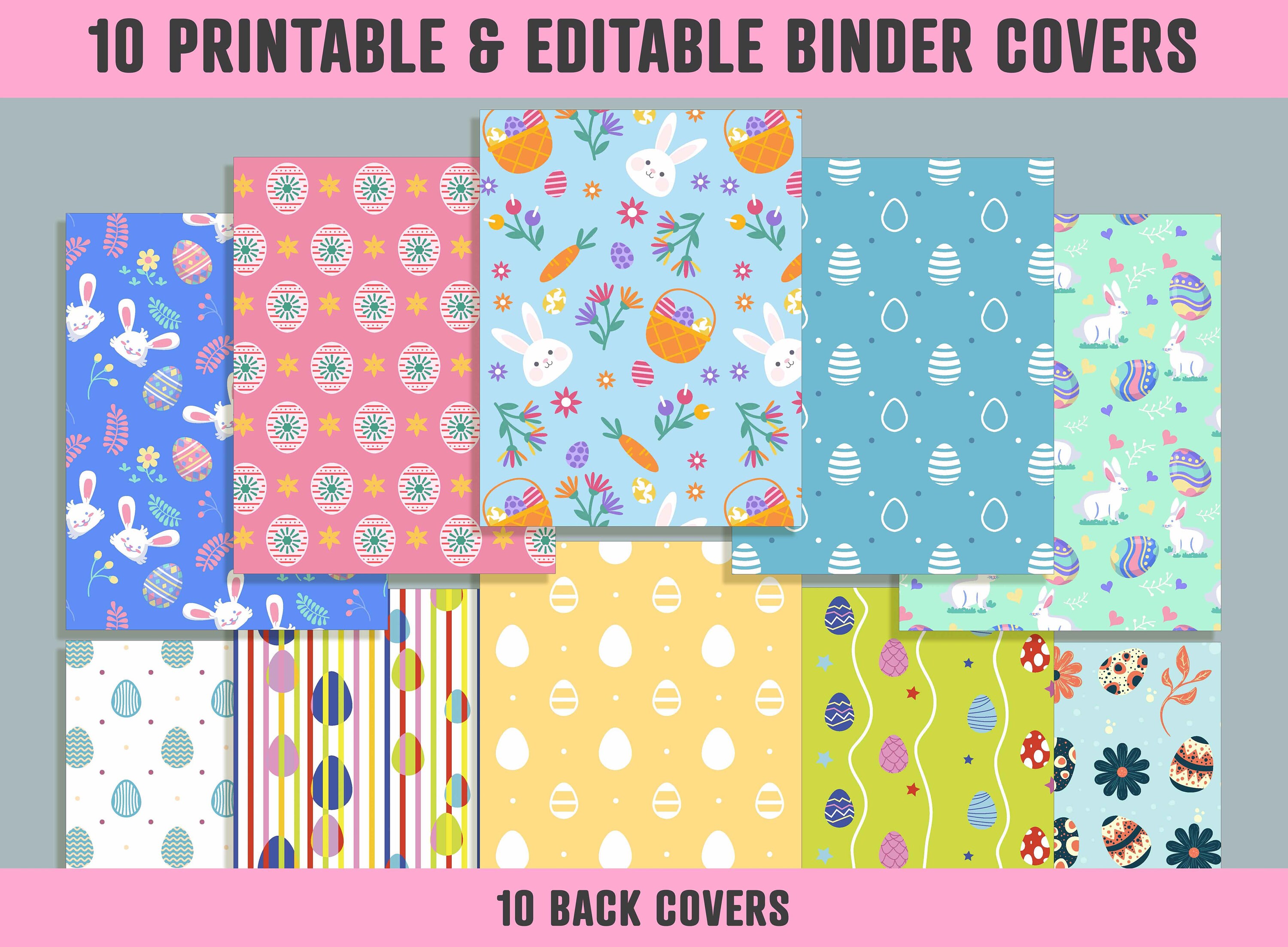 Easter Binder Cover, 10 Printable/editable Binder Covers Spines, Easter