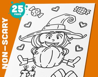 Cute and Non-Scary Halloween Coloring Pages: 25 Fun Printable Activity Sheets for Kids—Available in 8.5"x11" & 5"x7" Sizes for Parties