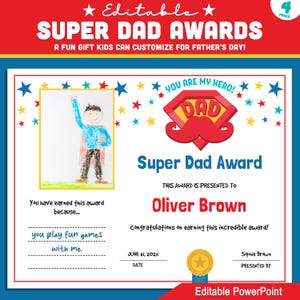 Bearbeitbare Super Dad Awards: Lustige Vatertagsgeschenkgutscheine für Kinder zum Personalisieren - Beinhaltet 2 Versionen mit oder Ohne Zeichnungsrahmen