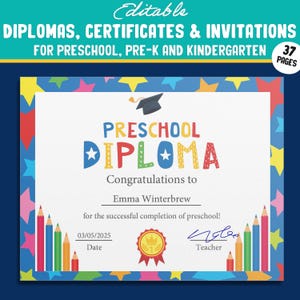 Editable Class Awards, End of the Year Awards, Diplomas, Certificates & Invitations for PreK, and K, PDF File, Instant Download