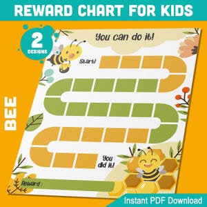 Charmante afdrukbare beloningskaart voor bijen voor kinderen, gedrags- en karwei-tracker met bijenthema, perfecte verantwoordelijkheidstabel voor jongens en meisjes
