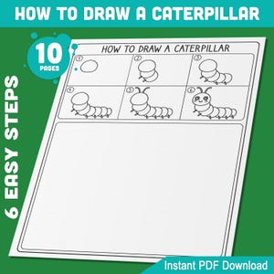 How to Draw a Caterpillar for Kids: Fun 5-Page Step-by-Step Tutorial with 5 Coloring Pages, Perfect for Spring Art Projects Instant Download