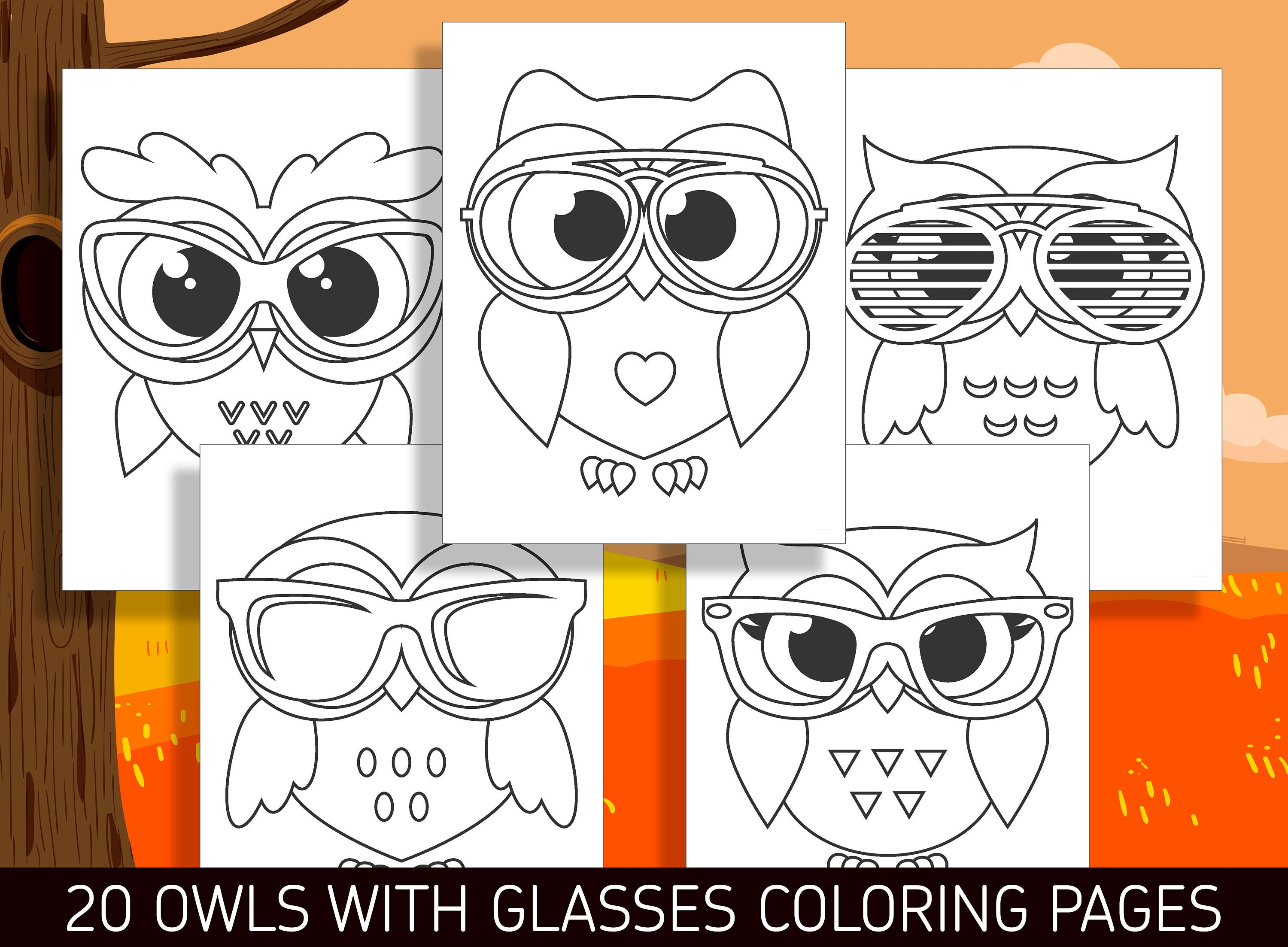 20 Adorable Owl With Glasses Coloring Pages for Preschool and Kindergarten Kids, PDF File ...