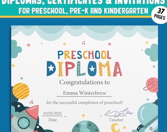 Galactic Achievements: 37 Pages of Planets and Space-themed Diplomas, Certificates, Invitations for PreK and K, PDF File, Instant Download