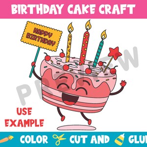 Birthday Cake Craft Activity - Color, Cut, and Glue for Prek to 6th ...