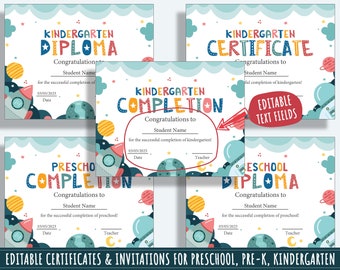 Galactic Achievements: 37 Pages of Planets and Space-themed Diplomas, Certificates, Invitations for PreK and K, PDF File, Instant Download