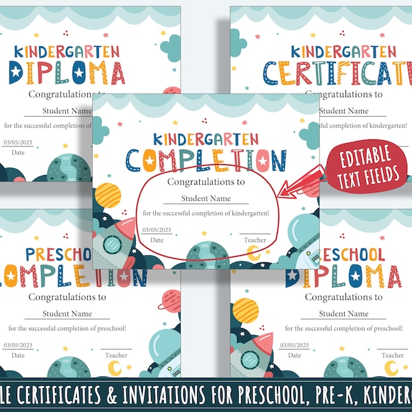 Galactic Achievements: 37 Pages of Planets and Space-themed Diplomas, Certificates, Invitations for PreK and K, PDF File, Instant Download