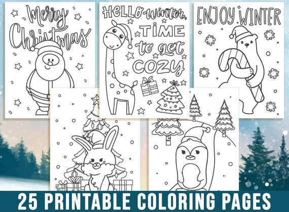 Winter Coloring Pages, Hello Winter Coloring Book for Kids, Christmas Coloring Pages, Christmas Printable, Snow, Ski, Santa, Christmas Tree