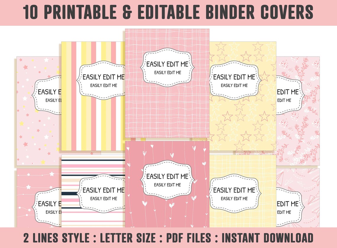 Binder Labels 10 Printable &amp; Editable Binder CoversSpines | Etsy