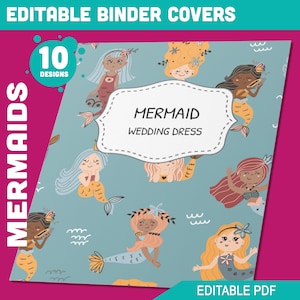 Mermaids & Sea Animals Binder Covers, 10  Printable/Editable Binder Covers and Spines, Teacher/School Binder, Planner Template Binder Insert