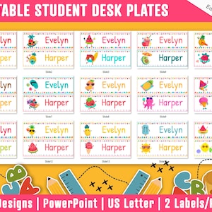 Student Desk Plates, 30 Printable/Editable Fun Summer Classroom Name Tags & Name Plates for Student, a Helpful Addition to Your Classroom