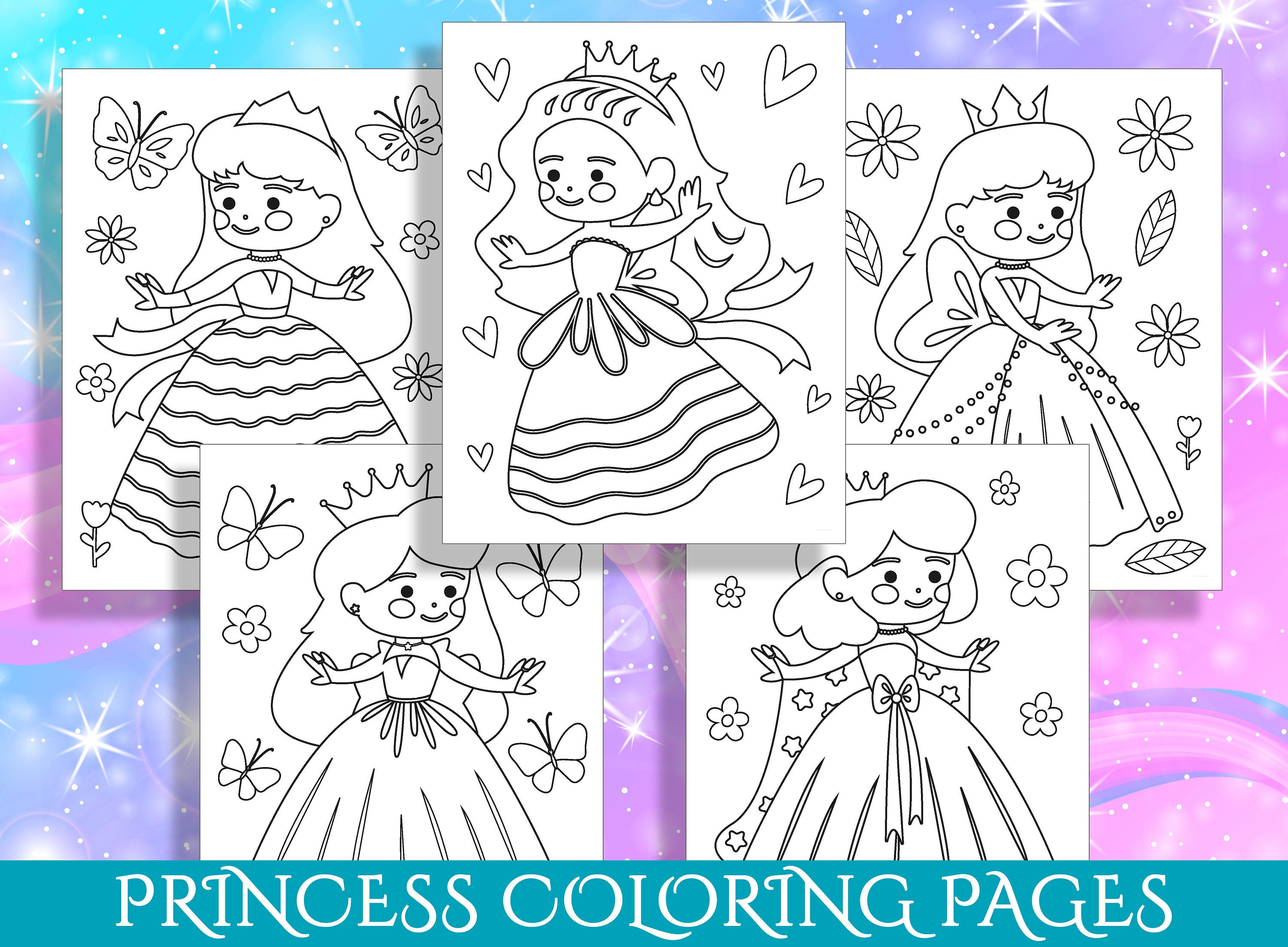 Princess Coloring Pages PDF, 15 Enchanting Designs for Preschool and Kindergarten, Instant ...