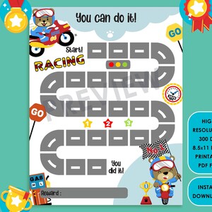 Printable Car Racing Reward Chart, Motorcycle Behavior Chart/boy Chore ...