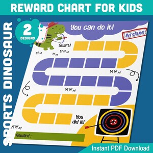 Tabella premi dinosauri sportivi: 2 design divertenti, perfetti per la motivazione e l'organizzazione dei bambini, 8,5x11 pollici, PDF download immediato