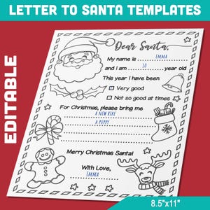 Carta a Papá Noel imprimible, Página para colorear Carta a Papá Noel para niños, Lista de deseos navideños, Actividad navideña para niños, PDF - Descarga instantánea