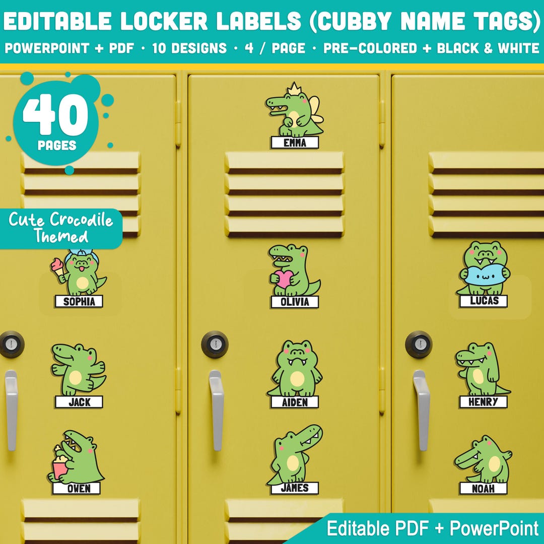 Editable Locker Labels (cubby Name Tags), Cute Crocodile Themed, PDF ...