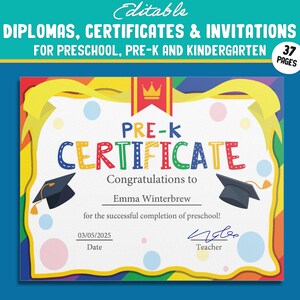 Kreative Feiern: Bearbeitbare Zertifikatvorlagen, Diplome und Einladungen für PreK und K, PDF-Datei, Sofort-Download