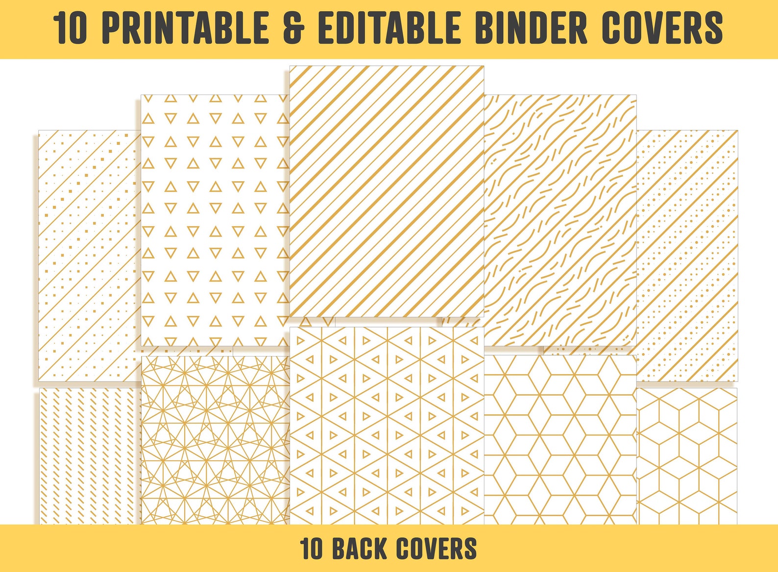 Binder Covers White and Gold 10 Printable &amp; Editable Binder - Etsy
