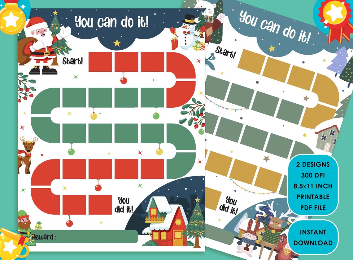 Printable Christmas Reward Chart Santa Claus/winter/snowman Etsy