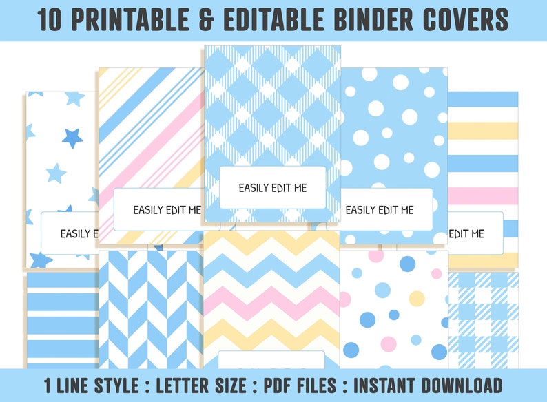 Binder Cover Inserts, 10 Printable &amp; Editable Binder Coversspines ...